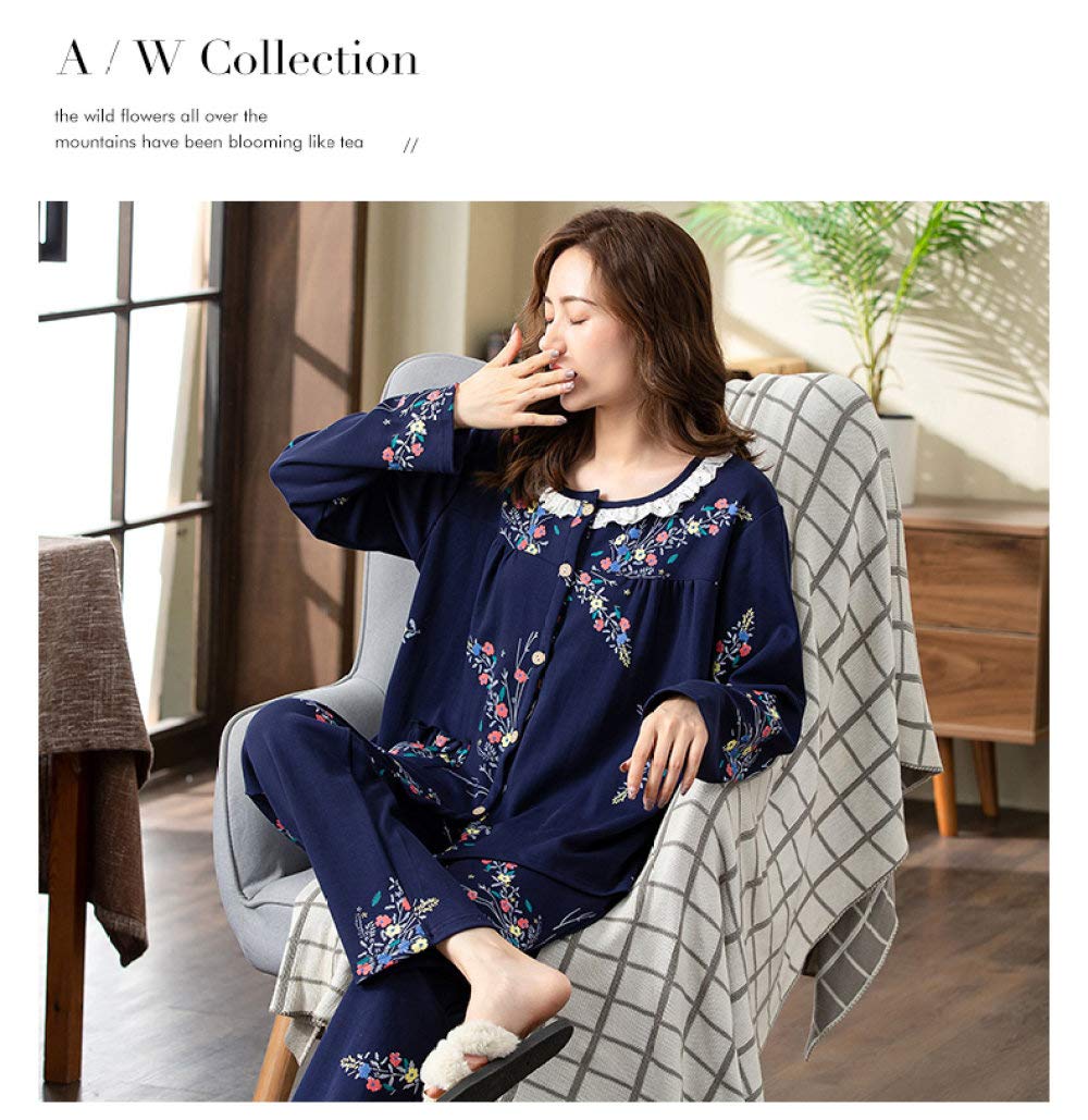 Conjunto De Pijamas De Mujer,Conjunto De Pijama De Algodón Suave Con Estampado Elegante,Conjuntos De Pijamas Con Botones,Ropa De Dormir De Manga Larga,Cómoda Ropa De Dormir De Talla Grande,Regalo P