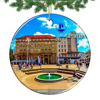 Croatia Zagreb Ban Jelacic Square Christmas Ornament 2022 Hanging Xmas Tree Pendant Decoration Double Sided Ceramic Souvenir Travel Gift 2.8 Inch