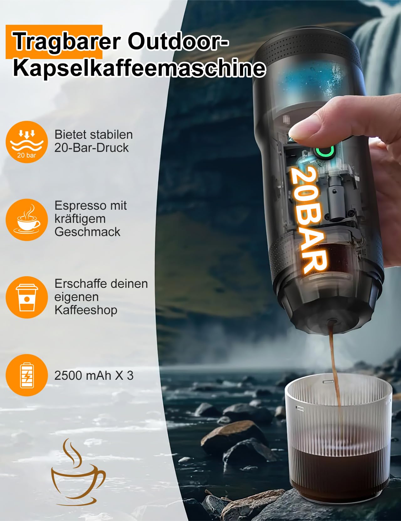 Tragbare Kaffeemaschine, Elektrische Espressomaschine mit Selbsterhitzung