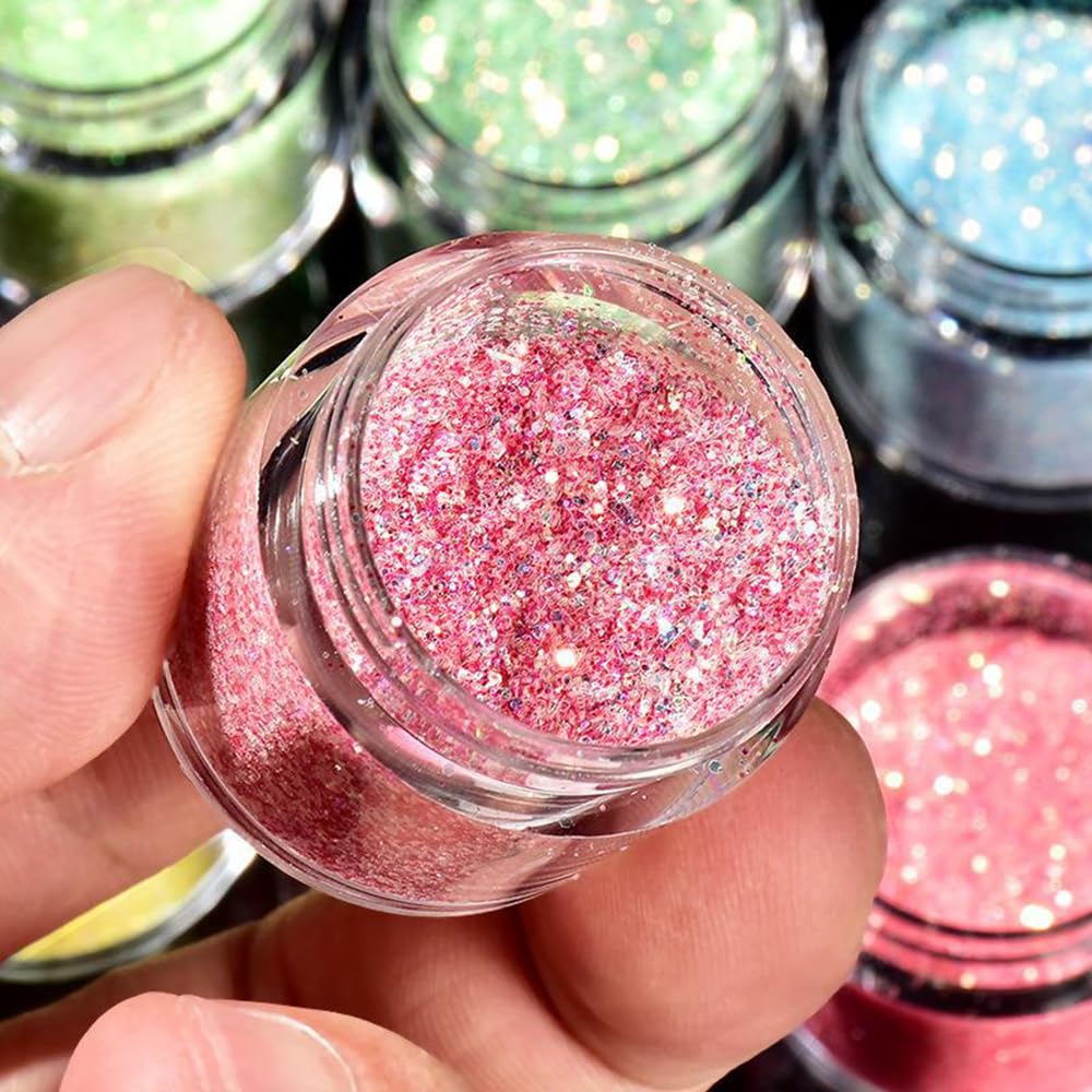 12 Farben Fluoreszierende Glitzer-Pailletten, Hex-Glitzer-Set für Gesicht und Körper, Glitzer-Accessoires für Nägel, Haare, Körper, Glitzer-Augen, Lippen, Körper, DIY-Basteln