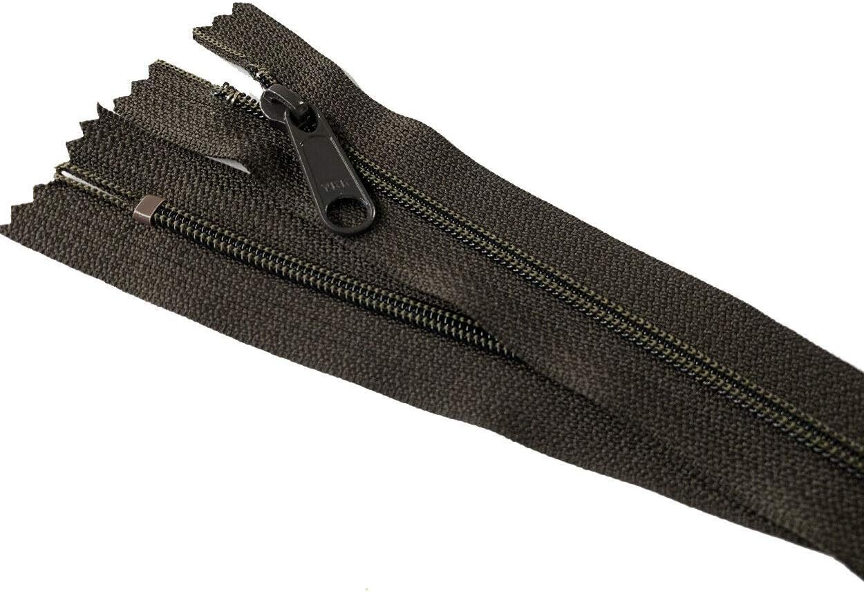 Nylon Coil YKK Deep Brown #4.5 Handbag Zippers with Long Pull Slider - Closed Bottom - Color: Deep Brown #916 - Choose Your Length - Made in The United States (10 Zippers Per Pack) (48" Inches)