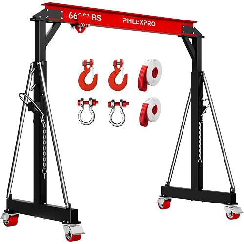 Gantry Crane, 3 Ton 6600LBS with Manual Trolley, Hook & Shackles | Adjustable Height 8.53-12.47ft Heavy Duty I-Beam Hoist, Lifting Crane for Factory, Warehouse, Auto Repair, Construction, Red