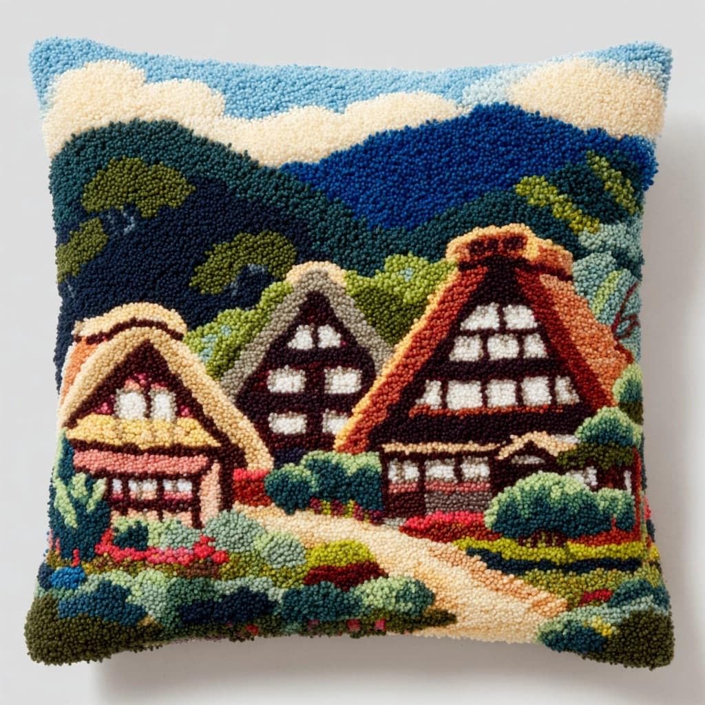 WallustrioaW Latch Hook Cushion Kits 17x17in,Houses and Scenery