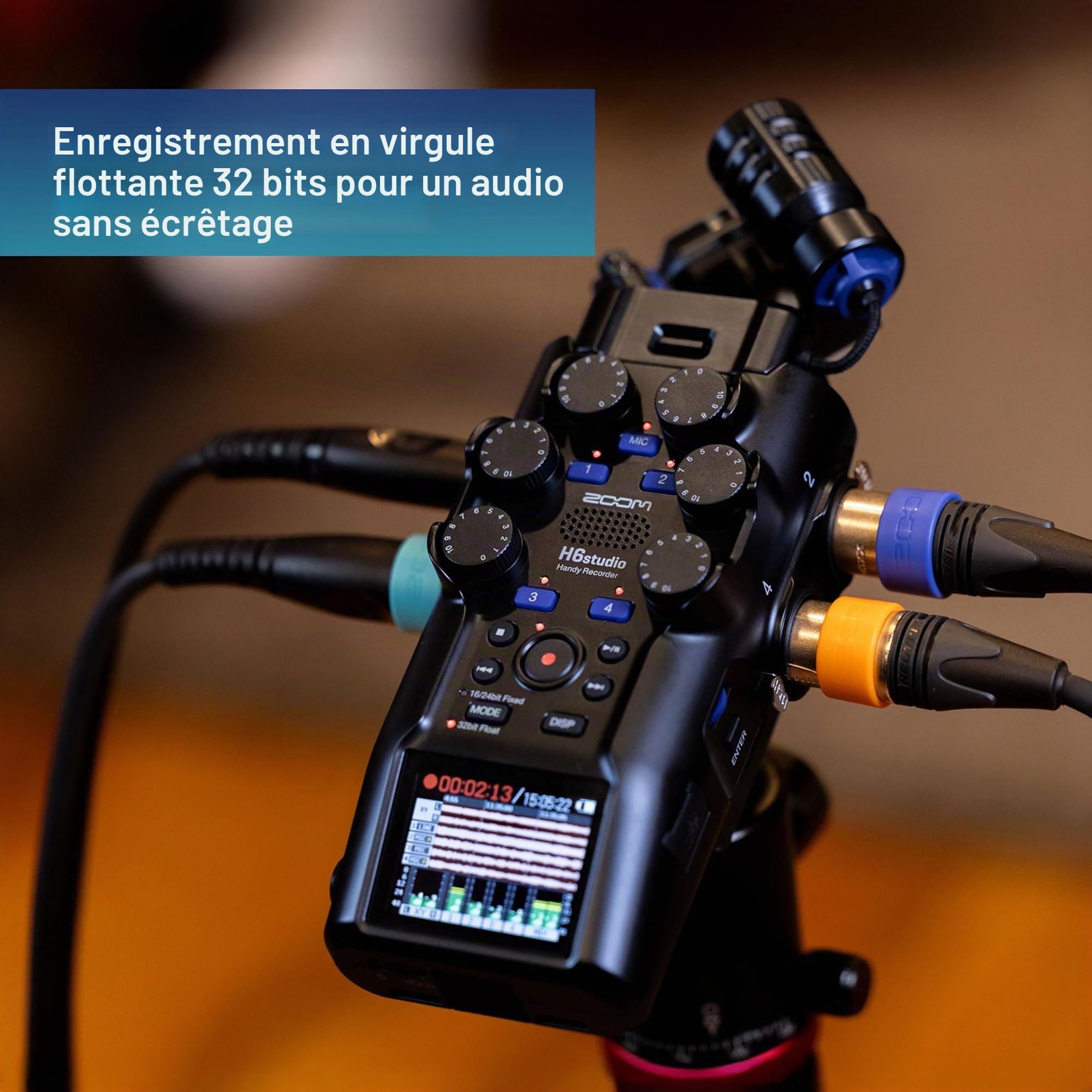 Zoom - H6Studio enregistreur 6 pistes 32 bits à virgule flottante 192 kHz avec mode 16/24 bits, gain, limiteurs, capsule XYH-5e, compatible SSH-6e-EXH-6e, mode interface audio Mac, Pc, iOS, Android