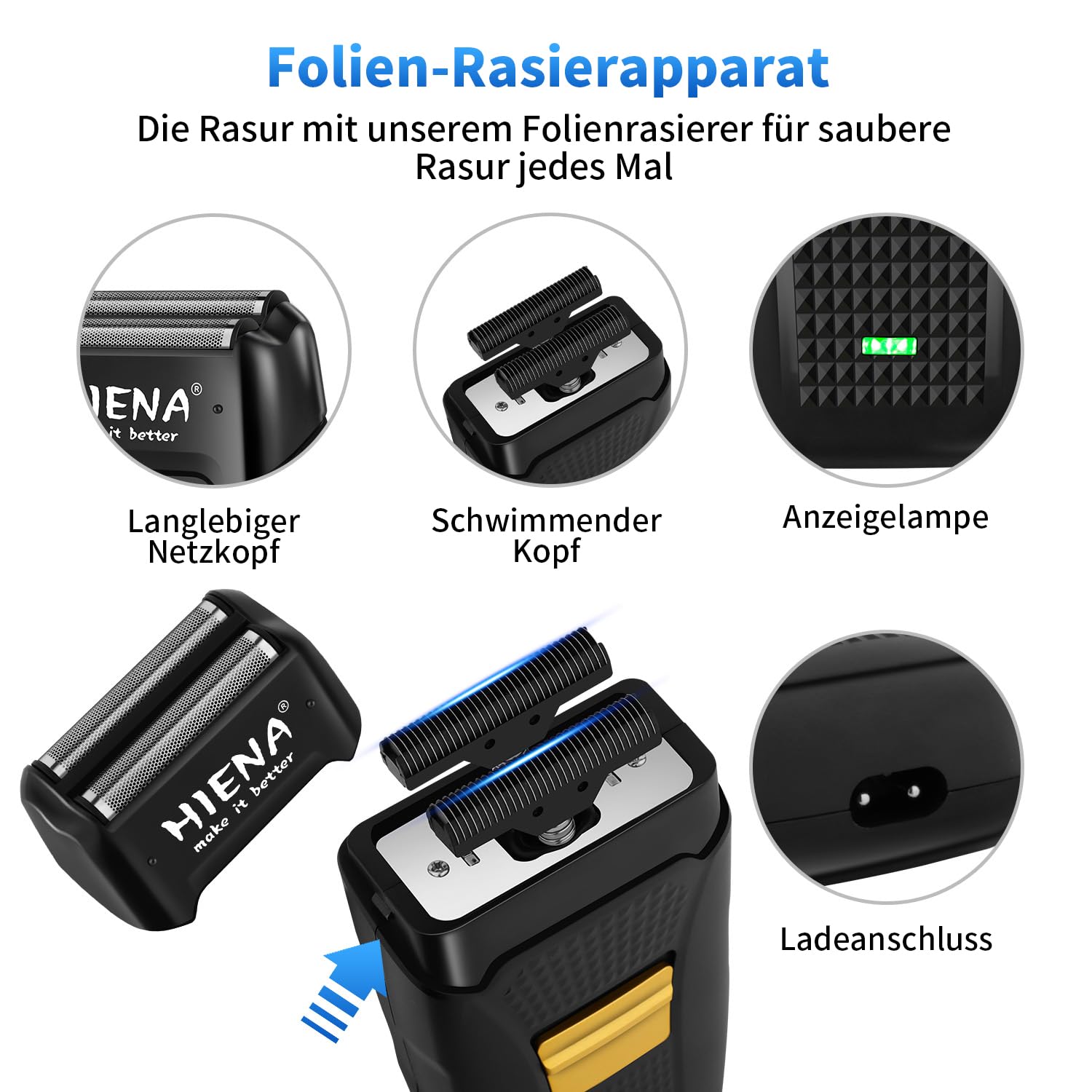 HIENA PRO Profi Haarschneidemaschine Set für Männer, Schnurloses Haarschneider, Barttrimmer, Folienrasierer, Nasentrimmer Set, Komplettes Elektrischer Haarschneider Kit mit 7 Führungskamm (249 Set)