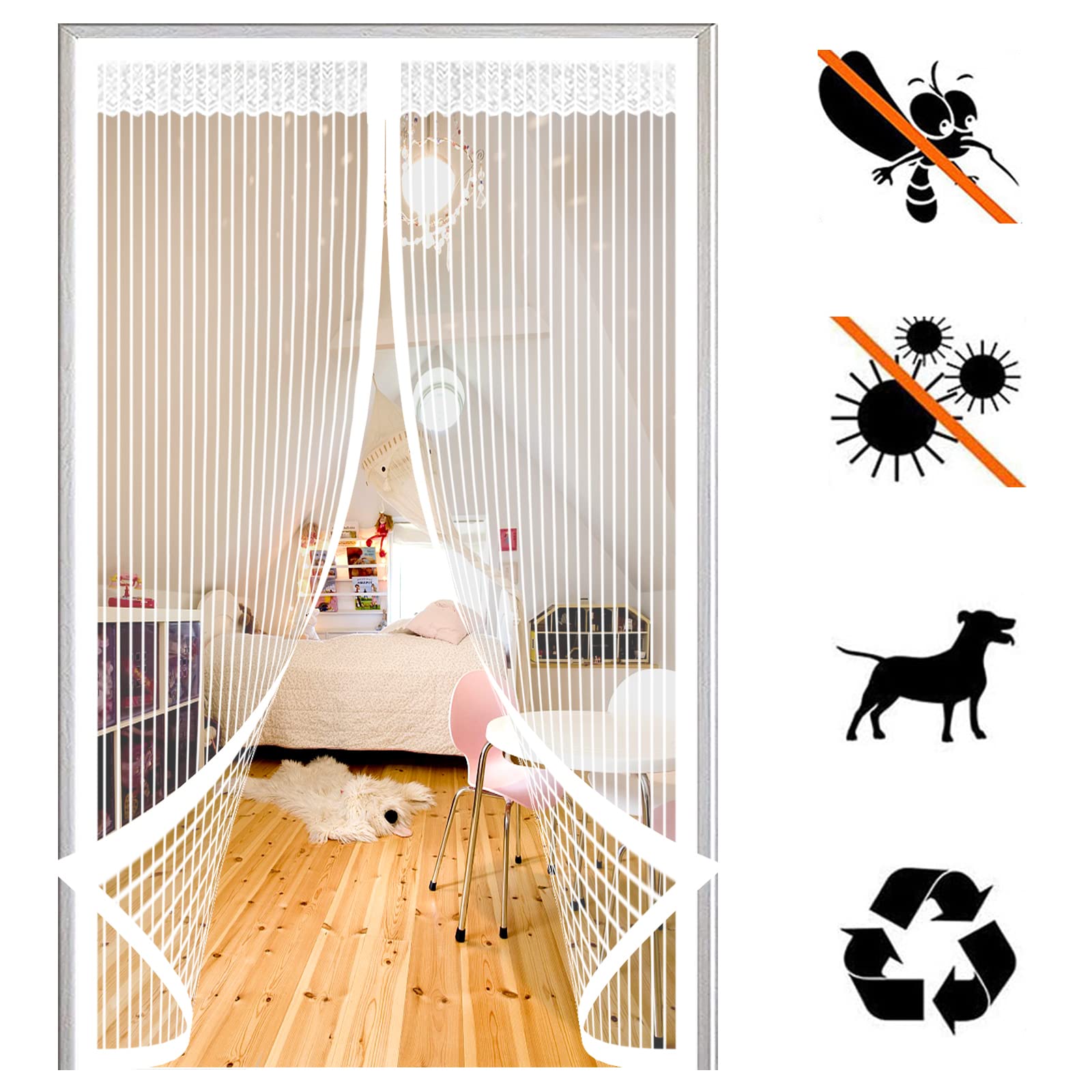 Zanzariera Magnetica Per Porte, Autoadesivo Rete Anti Zanzare Chiusura Automatica Anti Zanzare Insetti Tenda Porta Facile Da Installare, Per Balcone Soggiorno-White-c|215x235cm(84x92inch - 8