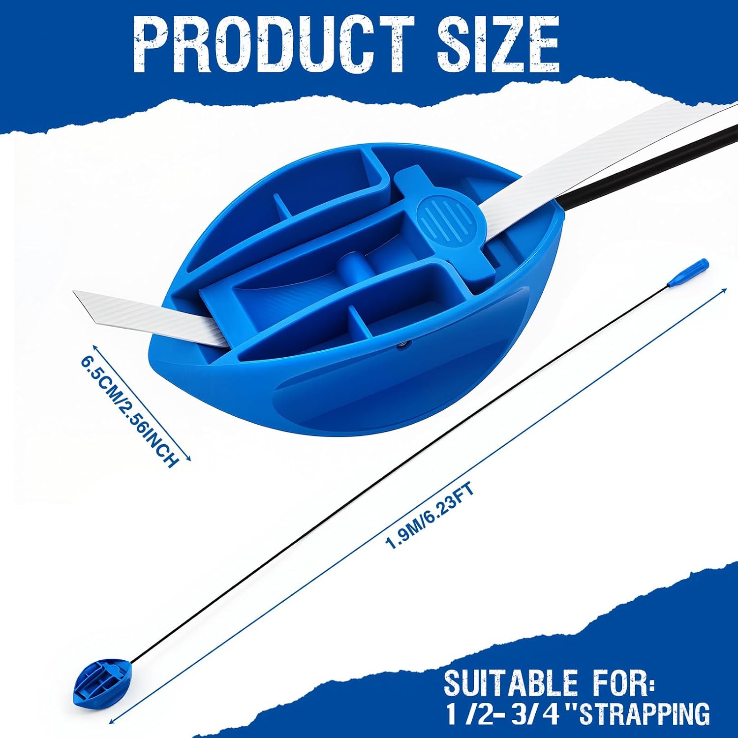 MorningRo 1 Pack 74'' Flexible Pallet Strap Feeder for 1/2-3/4 Inch Polyethylene Strapping Stick Guide Strapping Through Pallets Straps Feeder Professional Pallet Threading Tool