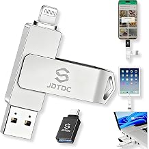 JSL JDTDC Genuine Apple MFi Certified 256GB iPhone Photo Stick 3-in-1 Flash Drive Lightning, USB-C & USB 3.0 External Memory Storage Thumb Drive for iPhone 17/16/15/14 iPad Android & PC, Real Capacity