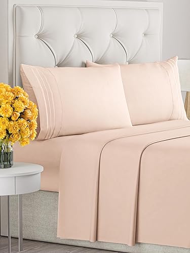 Vista 1334 de Juego de sábanas de 4 piezas tamaño king, extrasuaves, transpirables y refrescantes con esquinas profundas, sábanas de fácil ajuste y sin arrugas