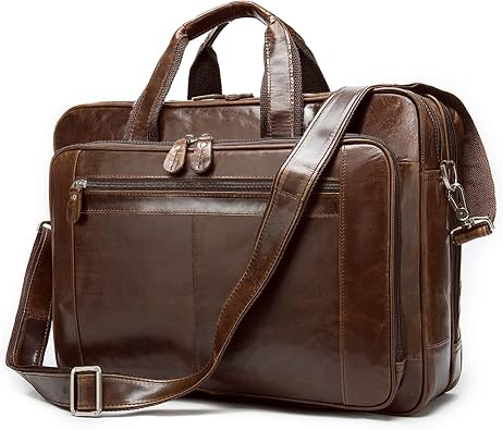 Leather Briefcase for Men Messenger Bag 15.6 Inch Laptop Computer Attache Case Business Travel College School Office Satchel Bag