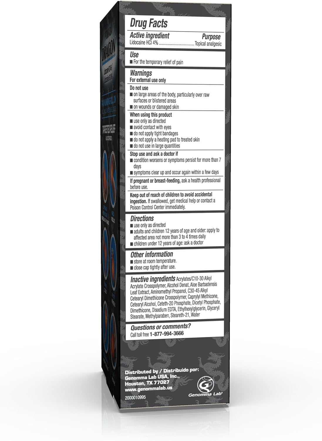 Dragon - POMADA, Maximum Strength- Pain Numbing & Long Lasting Pain Relief No Mess Applicator with Lidocaine Roll On, 2.5 oz, Pack of 3