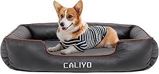 CALIYO Orthopädisches Hundebett Kleine Hunde – Hundekissen aus Kunstleder, Wasserdicht & Waschbar, Memory Foam Hundesofa mit 4 Rändern, Hundematte 85×63×20 cm, Schwarz product image