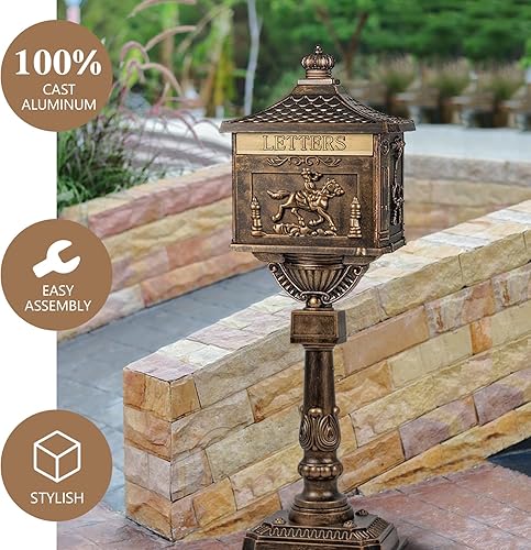 Miniatura 9 de Pedestal vertical de aluminio fundido resistente de la seguridad de la caja postal del buzón de correo del buzón Negro