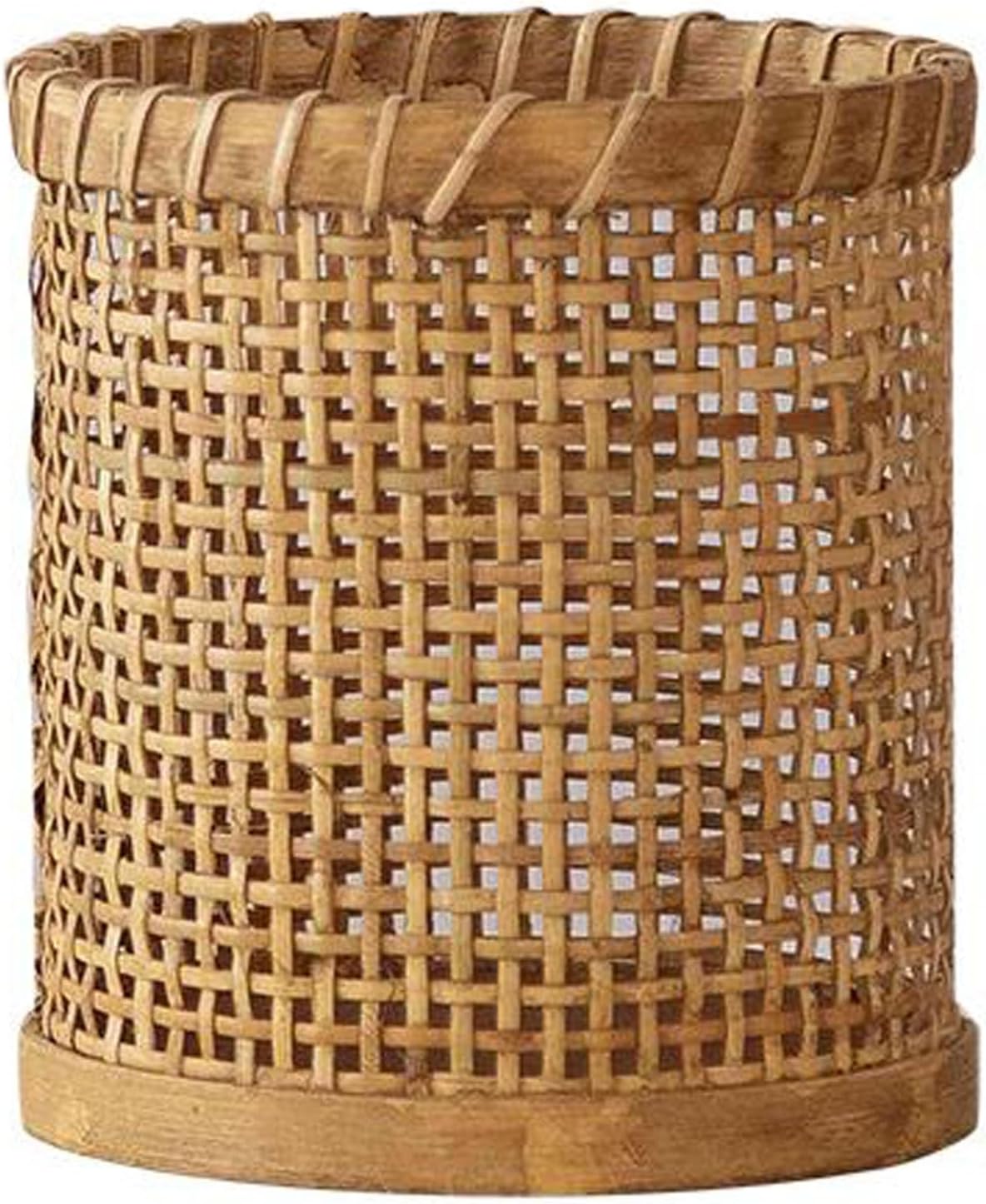 Natural Cane Webbing Sleeve Small Glass Hurricane Candle Holder w Candle,Rustic Rattan Tealight Candle Holder for Pillar Candle,Decorative Votive Candleholder/Vase for Centerpiece Table Decorations (