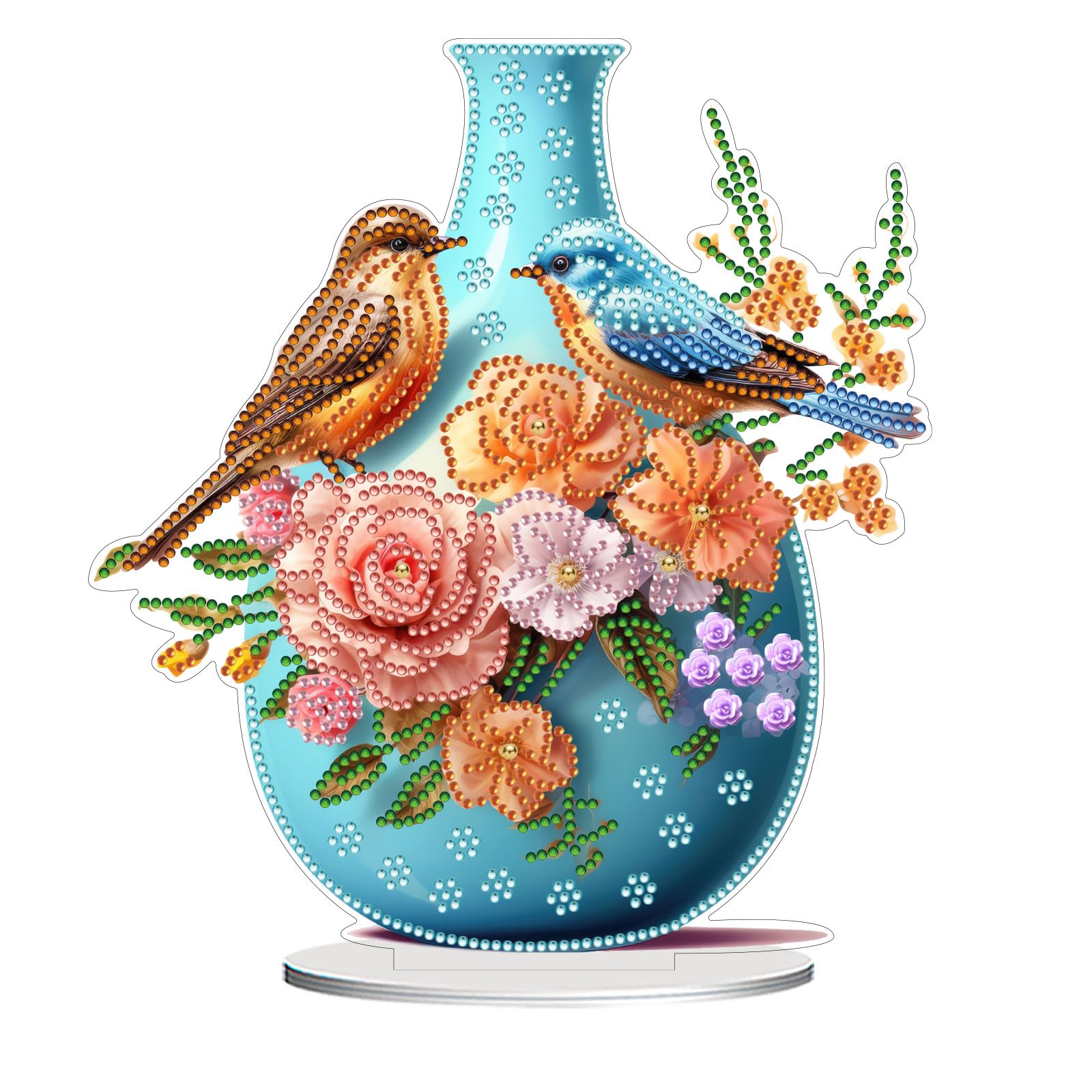 CAYUDEN Diamond Painting Office Decoration, DIY Flowers Blue Vase Shaped Crystal 5D Gem Paintings Standing Arts and Crafts Set, Table Top Diamond Art Kit Ornaments, Gifts Adult Room Decor — image 1