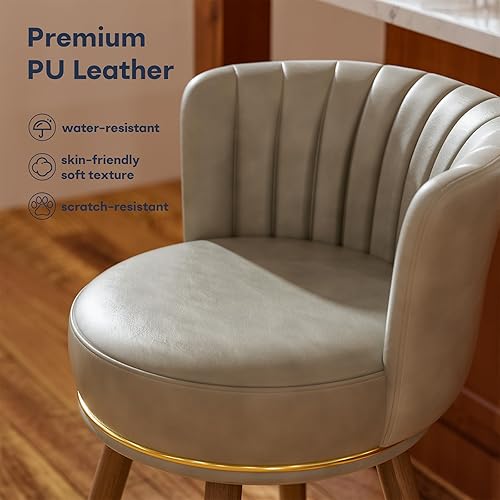 Miniatura 7 de SeekFancy Juego de 2 taburetes de bar de 24 pulgadas, altura de encimera, con respaldo, sillas de bar giratorias 360, patas de madera y reposapiés,