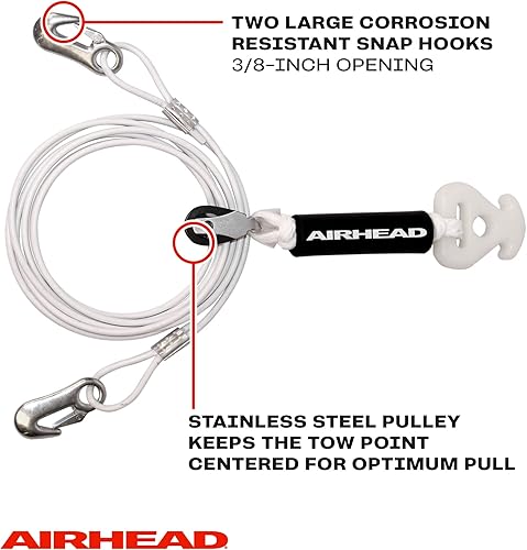 Miniatura 3 de Airhead Arnés de remolque de cable autocentrante para tubos remolcables de 1-2 jinetes, esquís acuáticos y wakeboards, 14 pies