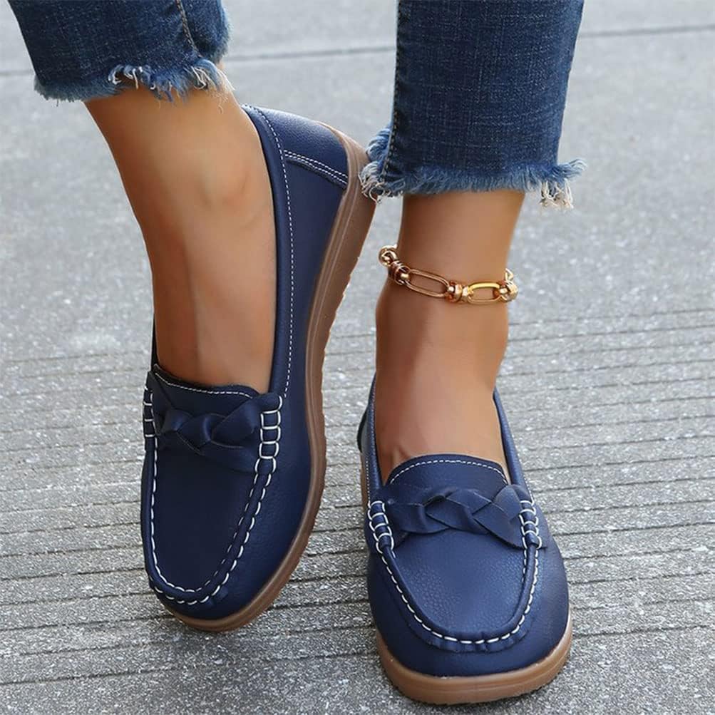 Mocassins Femme Classique Cuir Chaussures Casual Plates Bateau Chaussures Loafers Elegant Léger Confort Chaussures De Conduite pour Printemps Été