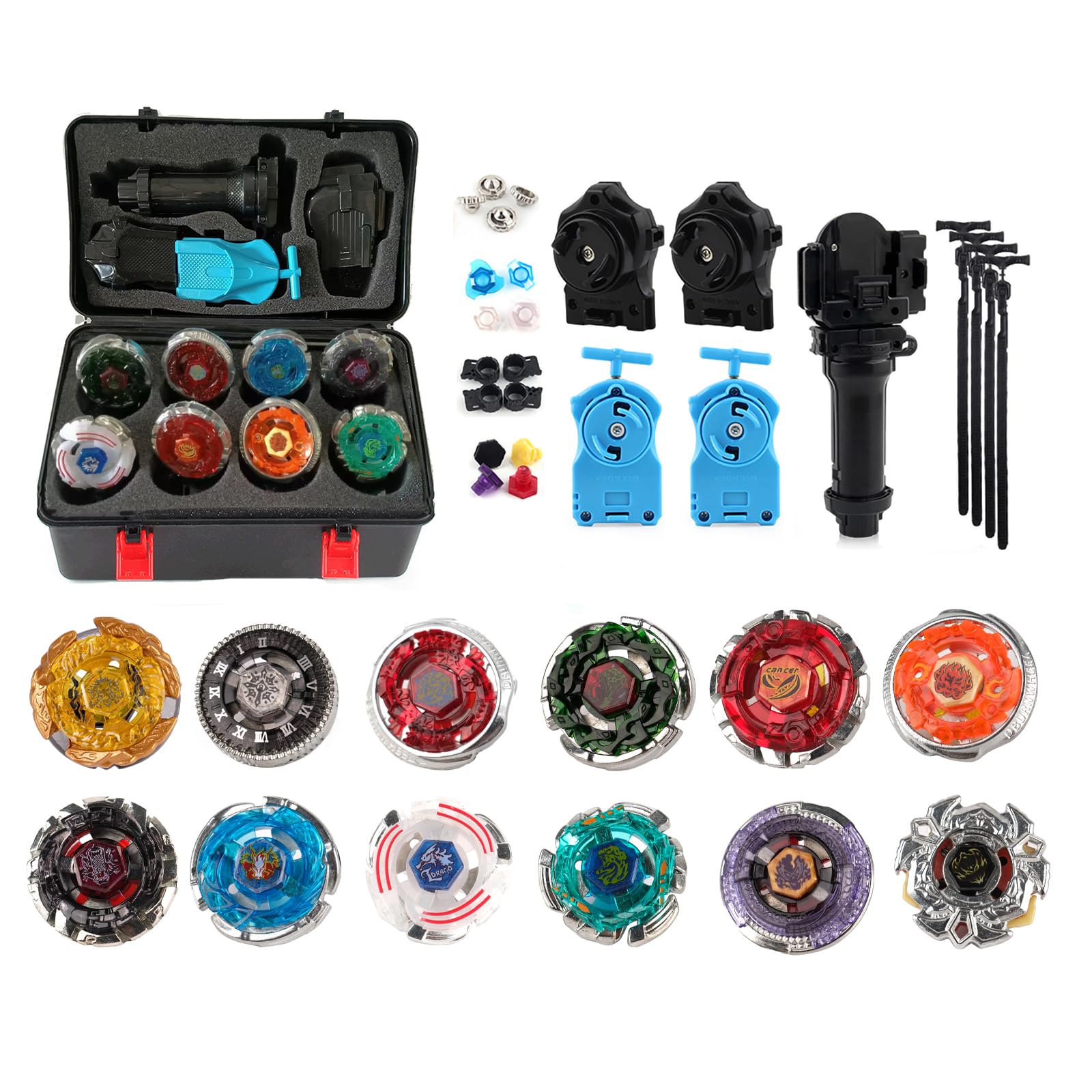 12 Pièces Toupie Vitesse Gyro Métal Combat Toupie Ensemble 4D Fusion Modèle Combinaison avec émetteur et poignée B