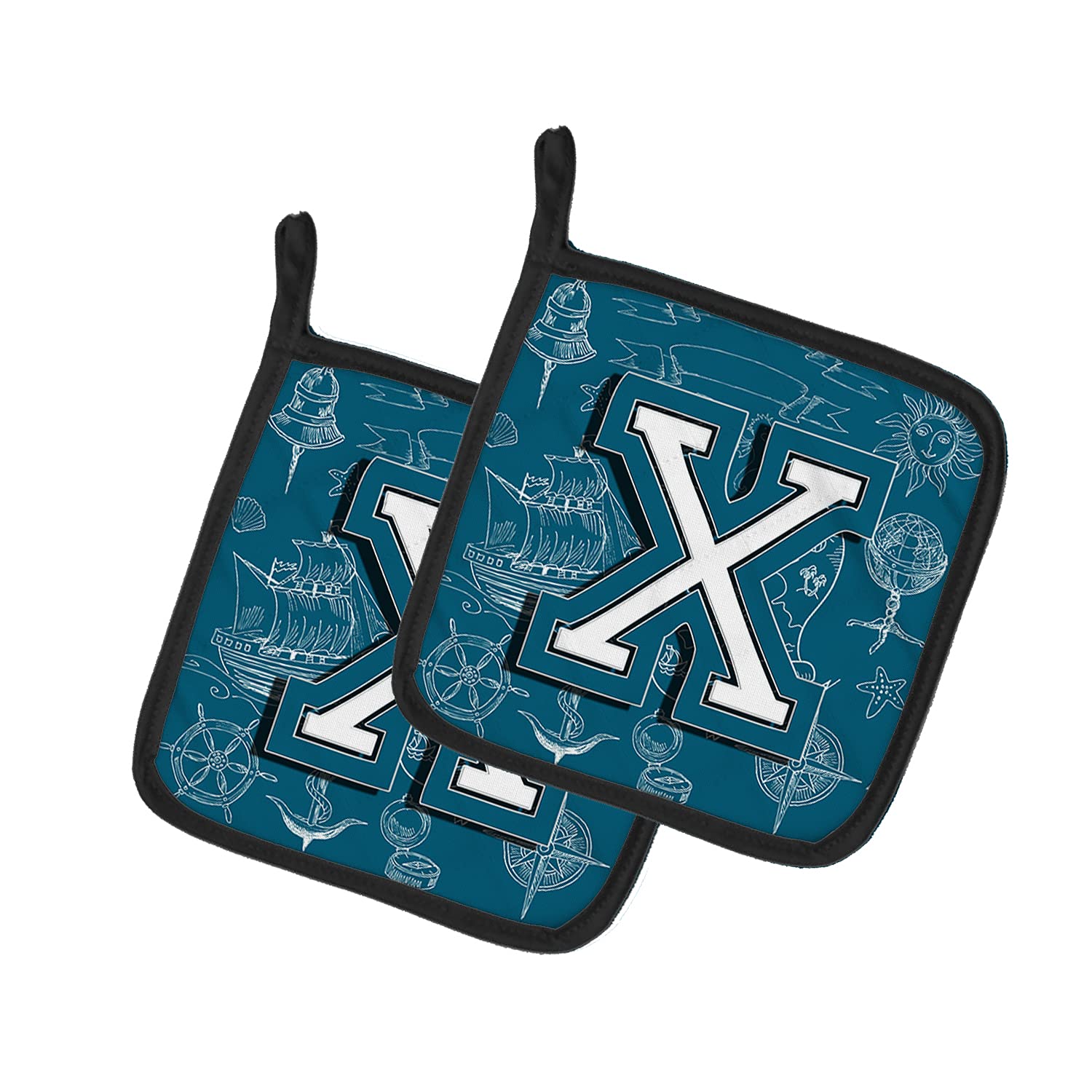 Par de salvamanteles protectores cj2014-xpthd con inicial del alfabeto y Doodles multicolor