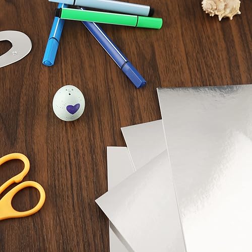 Miniatura 2 de Hojas de papel metálico plateado, paquete de 60 tarjetas de espejo de papel plateado brillante para invitaciones decorativas, bodas y cumpleaños,