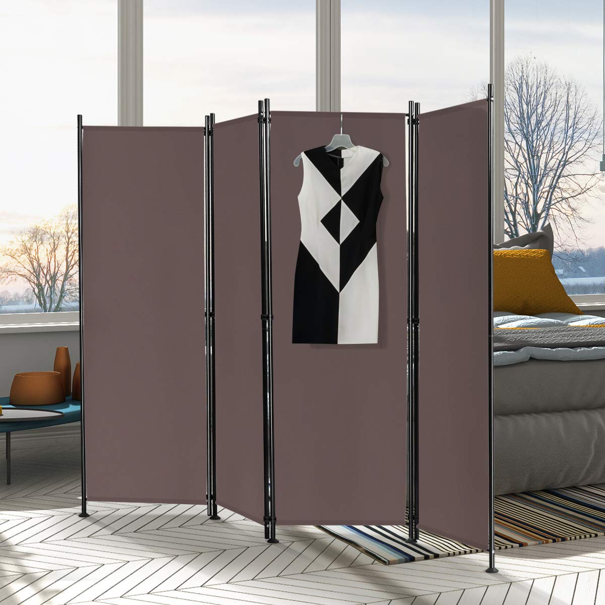 Giantex 4 Panel Room Divider, 5.6 Ft Tall Folding Privacy Screen, Freestanding Lightweight Portable Wall Partition Divider and Separator for Bedroom Home Office Apartment Studio