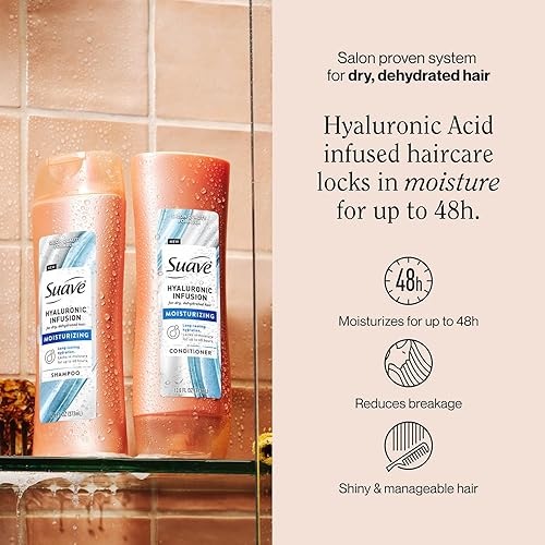 Miniatura 4 de Suave Set de champú y acondicionador hidratante, infusión hialurónica, productos hidratantes para el cabello seco y dañado, 12.6 oz Ea