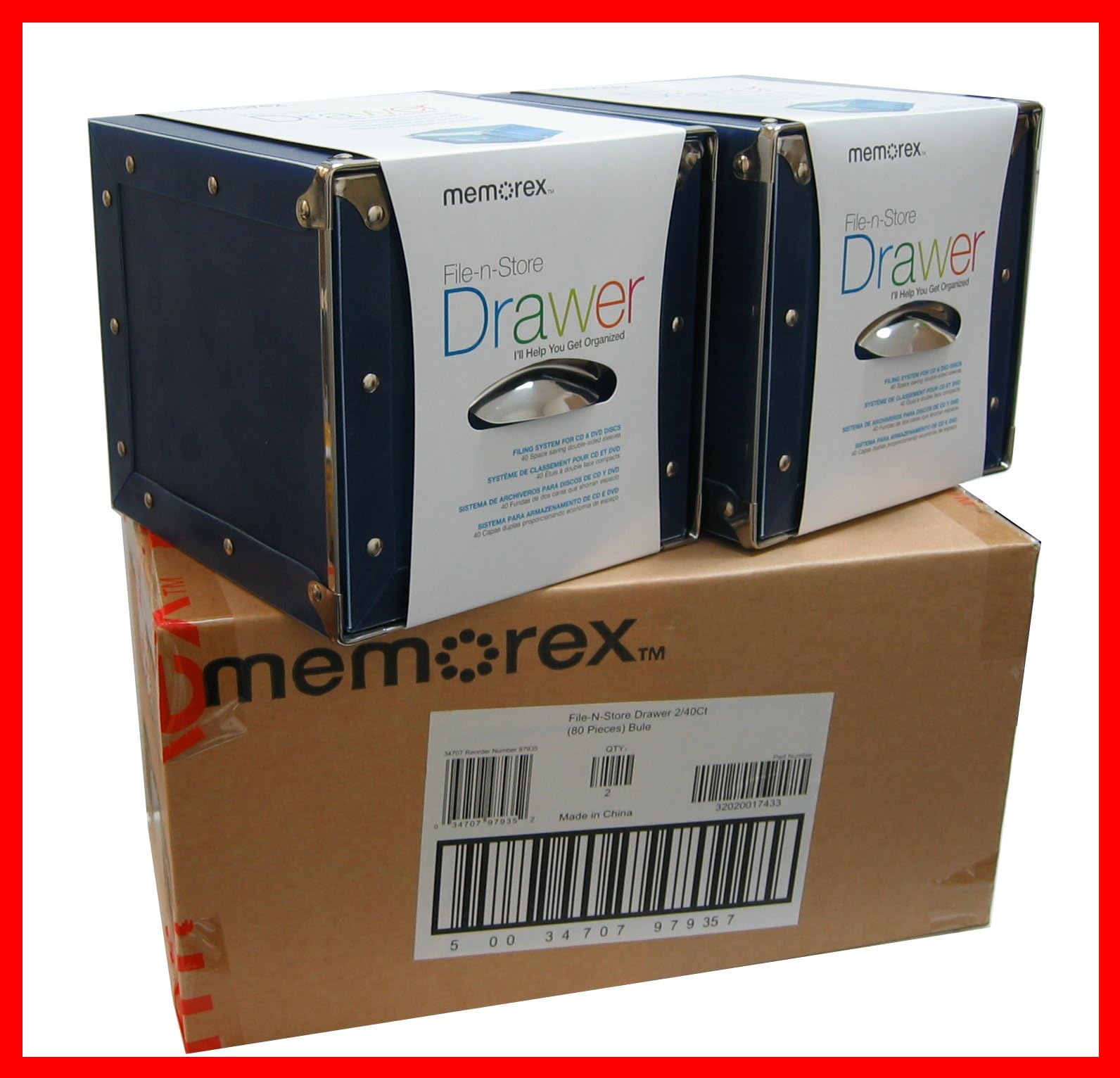 2 Pk Memorex CD DVD File-n-Store Drawer Holder 160 Discs Storage w Sleeves Blue