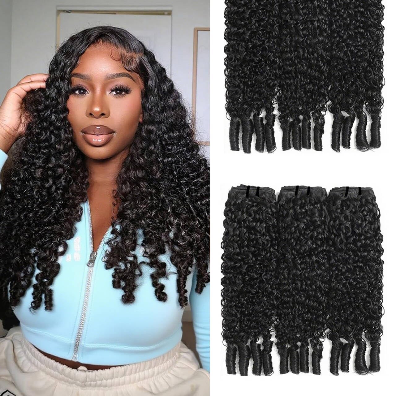 Tissage Cheveux Humain Naturel Burmese Curly 3 Bundles de Méches Double Weft Curly Human Hair Bundle Extensions Tissage Bouclés Naturel Cheveux Humain 300g 12 14 16 Pouces