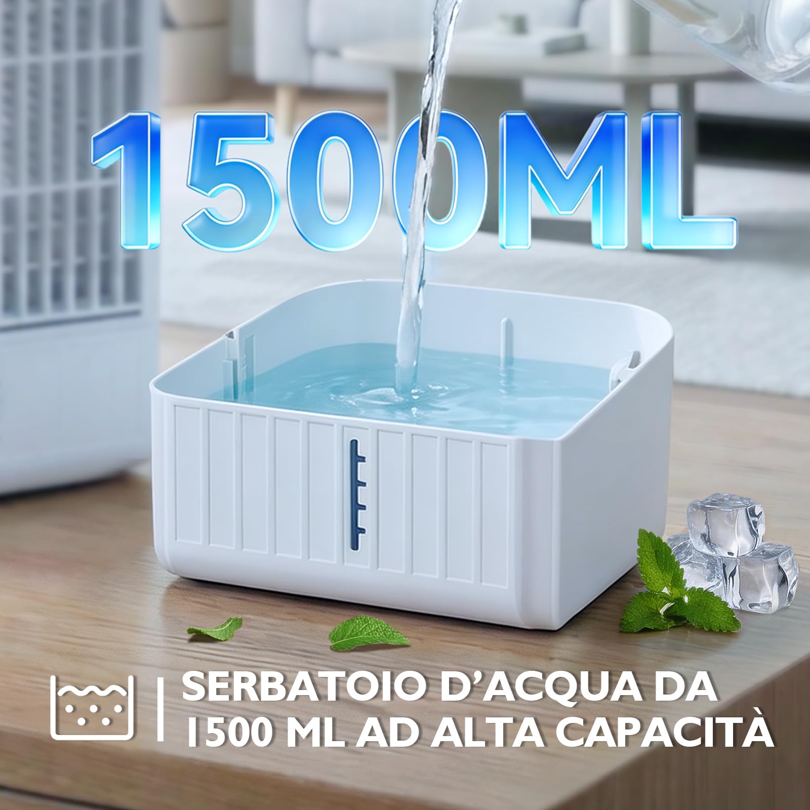 JONRRYIN Condizionatore Portatile Piccolo, Mini Climatizzatore 4 in 1 con 1500ML Serbatoio dell'acqua e 2 Modalità Nebbia Fredda, 4 Velocità, Timer, Luce Notturna a 7 colori, USB per Casa/Ufficio