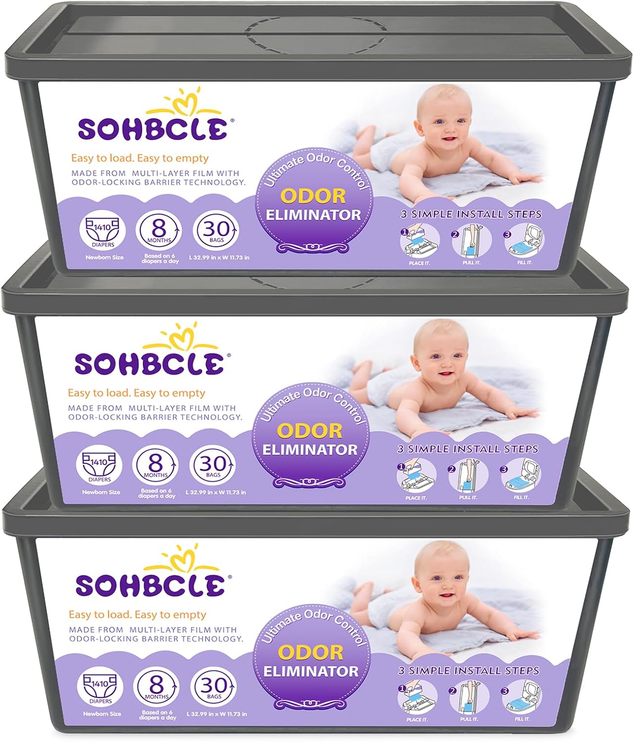 Refills Compatible with Genie Easy Roll Signature Diaper Pail and Platinum Diaper Pail, Upgraded 90 Bags Hold up to 4200 Newborn Diapers, Extra Thickness Powerful Odor Control, Unscented