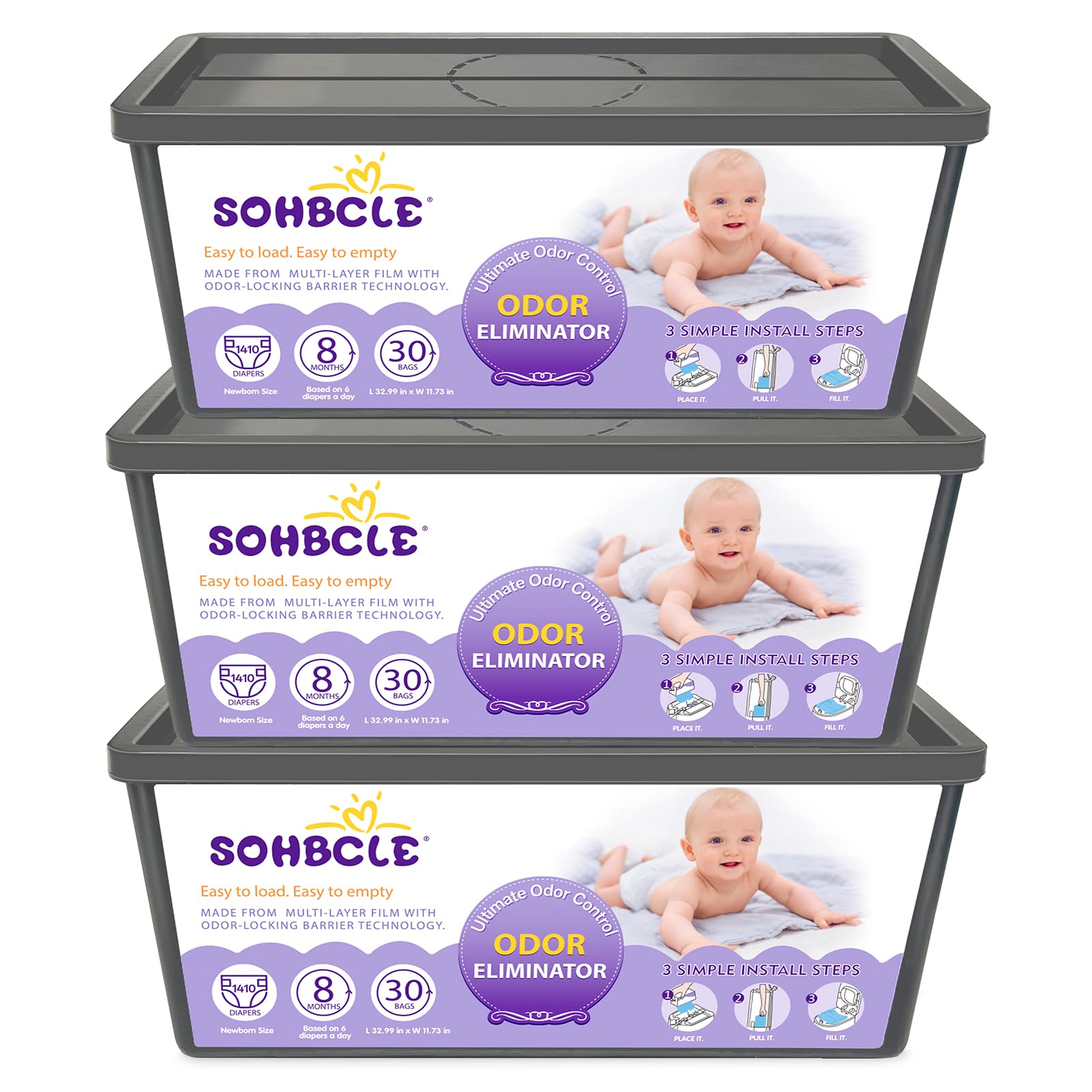 Nachfüllpackungen, kompatibel mit Genie Easy Roll Signature Windeleimer und Platinum-Windeleimer, verbesserte 90 Beutel für bis zu 4200 Neugeborenen-Windeln, extra dick, leistungsstarke