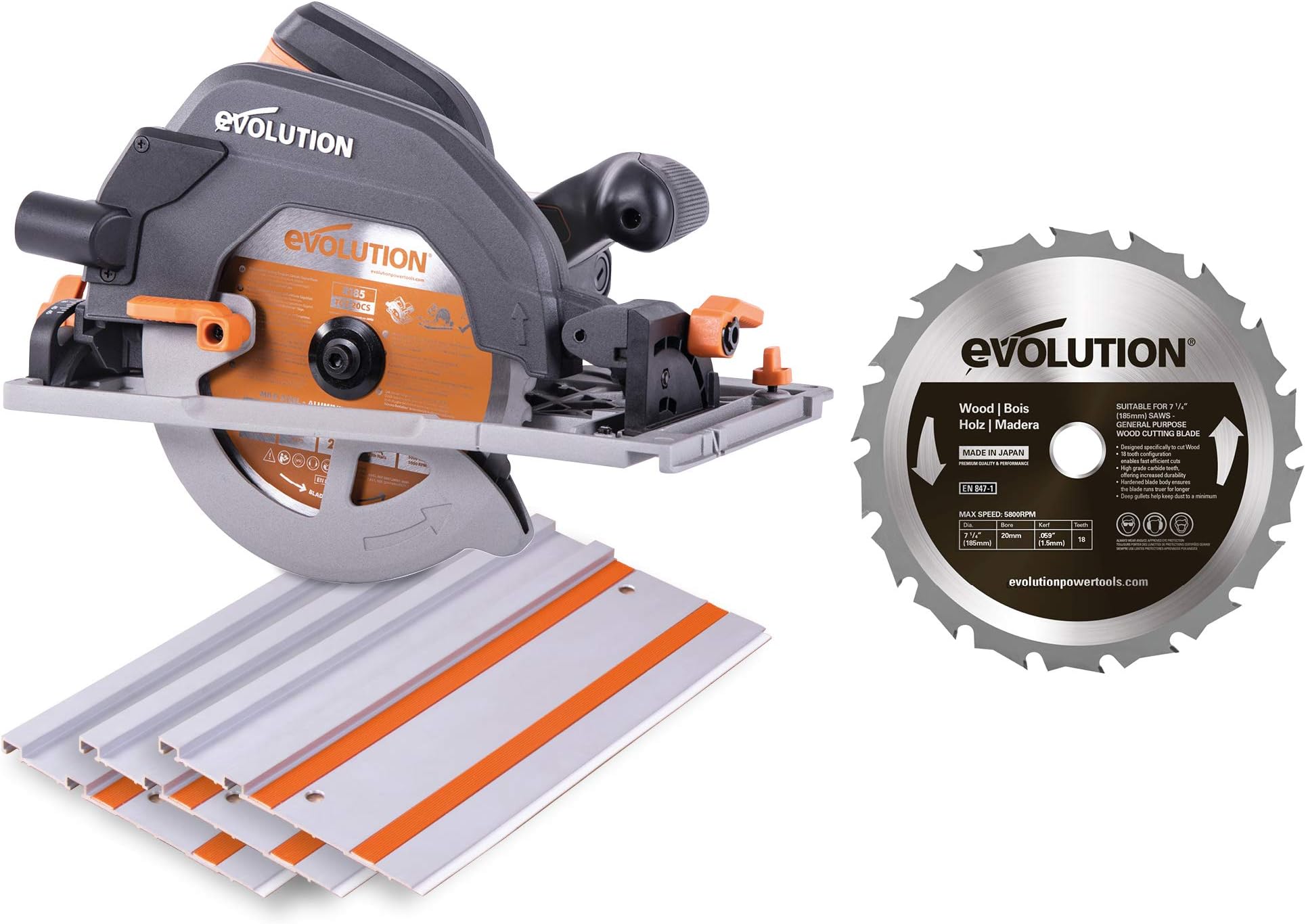 Evolution Power Tools R185CCSX Multi-Material Circular Saw, 185 mm, (110 V) with Additional GW185TCT-18 Blade