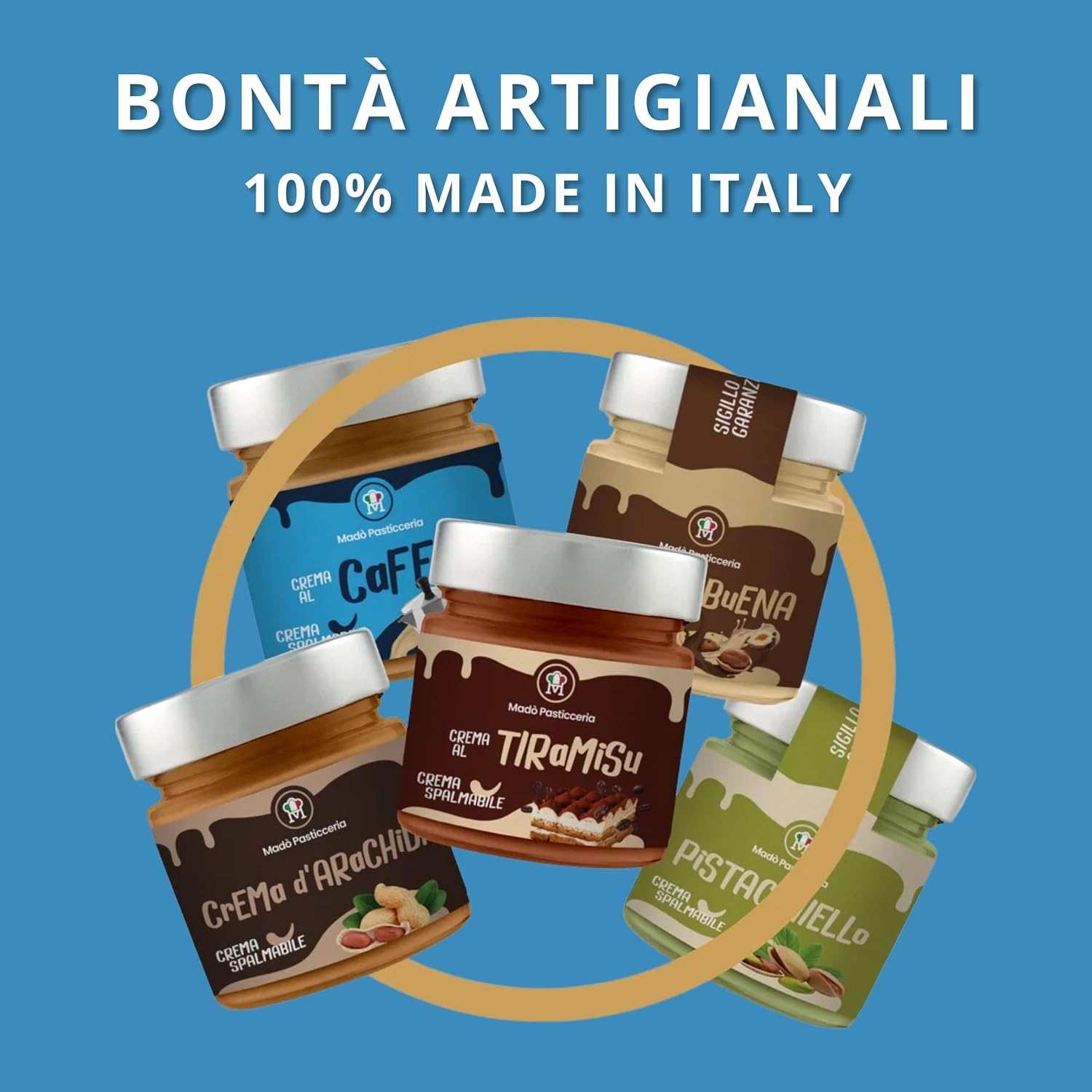 M ADÒ Artisan Pistachio Cream Spread – 100% Made in Italy Jar 200 g – Spreads for Sandwiches, Desserts, Breakfasts, Pastry Products