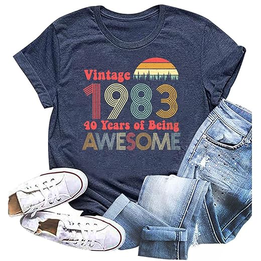 Siteshy Vintage 1983 Shirt for Women 40th Birthday Gifts Funny Idea Original Parts Graphic Short Sleeve Tops 1983 Birthday Party Tees (as1, Alpha, m, Regular, Regular, 1983 Dark Grey, Medium)