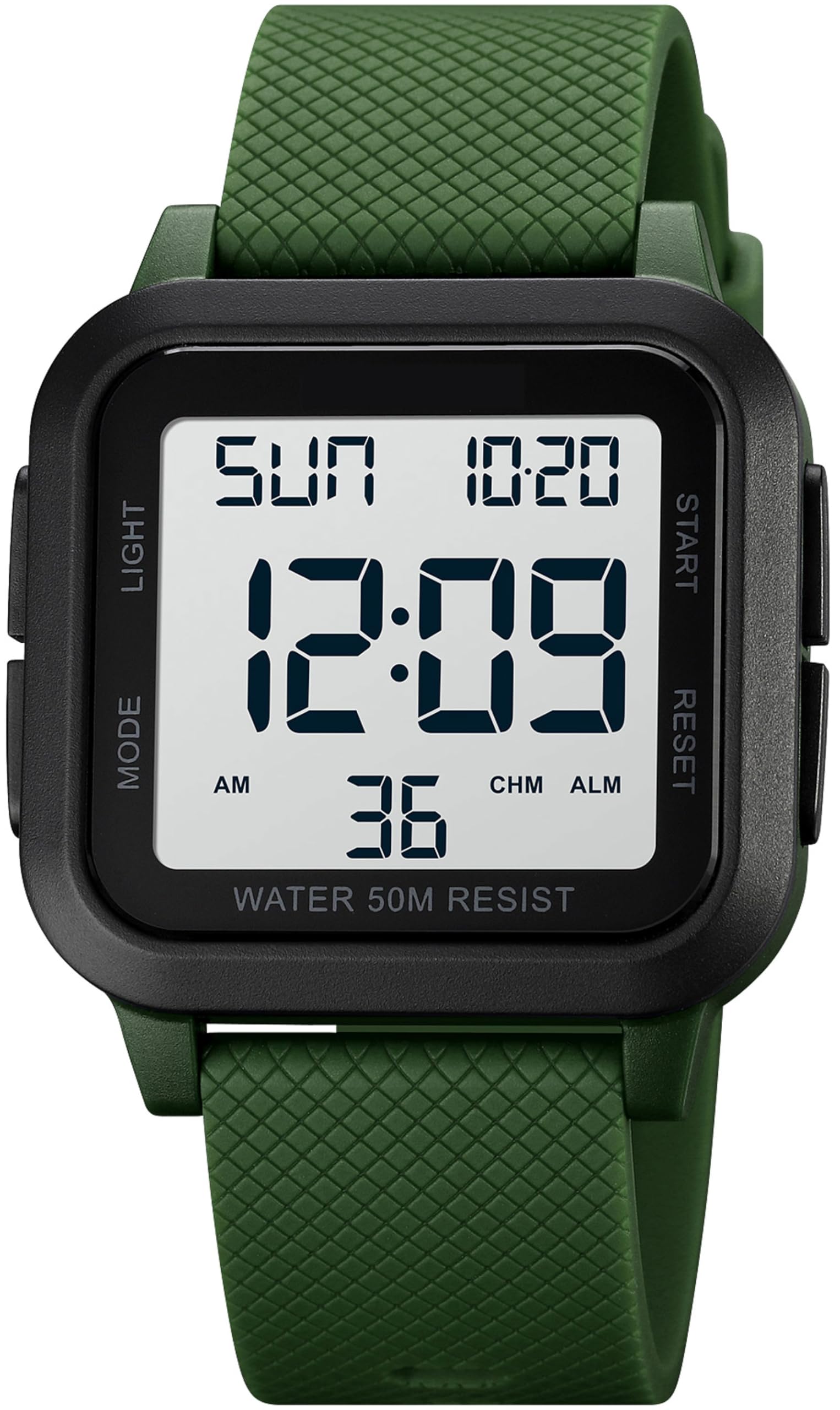 findtime Reloj digital unisex para hombre y mujer, esfera cuadrada, números grandes, LED, electrónico, resistente al agua, alarma, temporizador de cuenta regresiva, hora dual, cronómetro, 12/24 horas