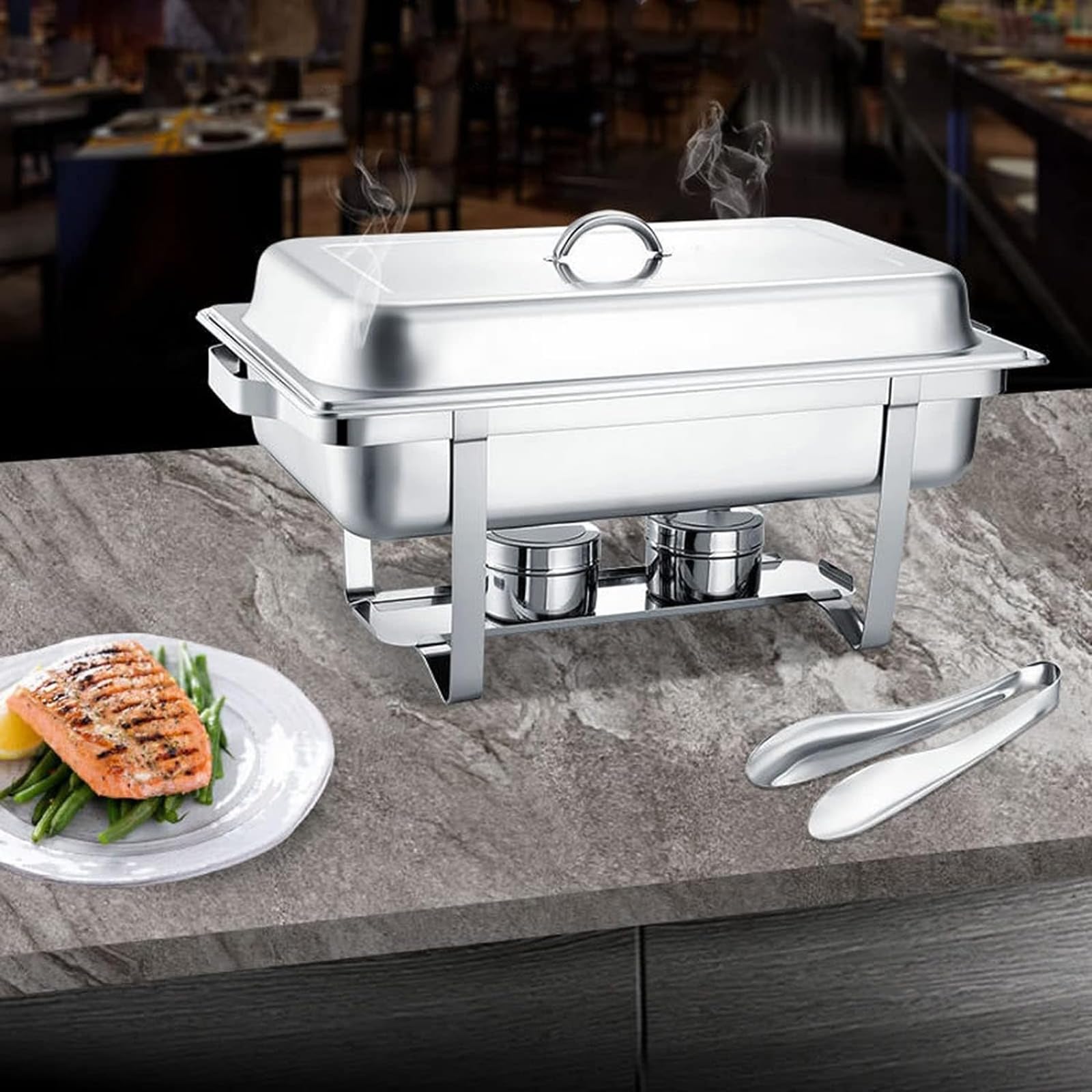 Set di scaldavivande in Acciaio Inossidabile Resistente - Contenitori per Alimenti da 9 Litri per Catering, Buffet, scaldavivande, Sala da Pranzo - per Feste o Banchetti