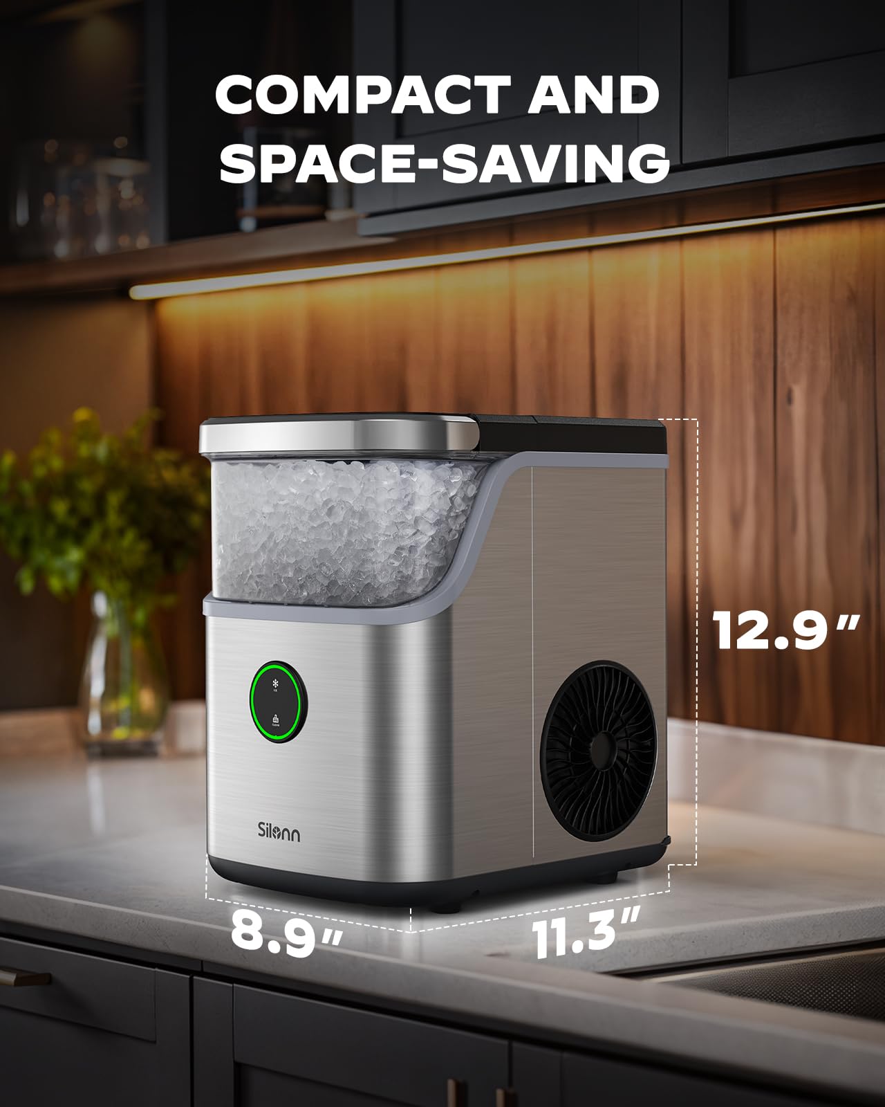 Silonn Nugget Ice Maker Countertop, Ice Basket With Handle, Quiet Operation & Self Cleaning Ice Machine, Chewable Ice, 33 Lbs/24h, Portable Pellet Ice Maker With Scoop For Home, Kitchen And Office on Fridge.com - View 6