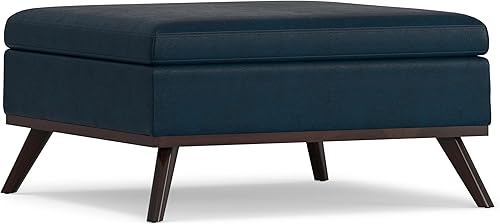 Vista 34 de SIMPLIHOME Owen - Otomana rectangular pequeña de 36 pulgadas de ancho de mediados de siglo en piel sintética vegana negra envejecida, montada