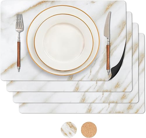RIMONA'S Juego de 4 manteles individuales de mármol resistentes al calor, impermeables, resistentes al calor, antideslizantes, ideales para regalo,