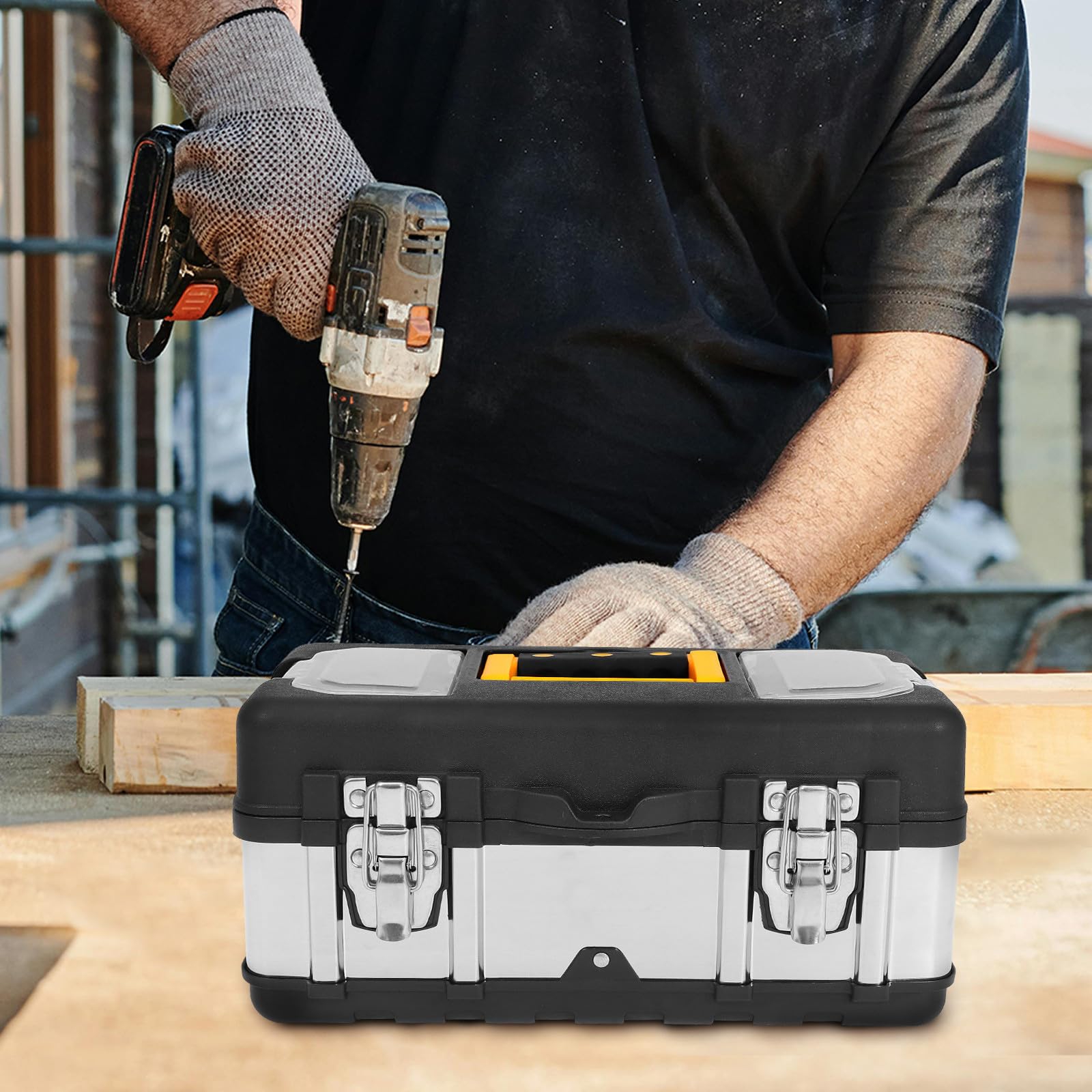 Caja de Herramientas de Mano Portátil y Bloqueable de Acero Inoxidable | Uso Profesional y Exterior, Diseño Práctico y Ligero, Formato Pequeño para Accesorios