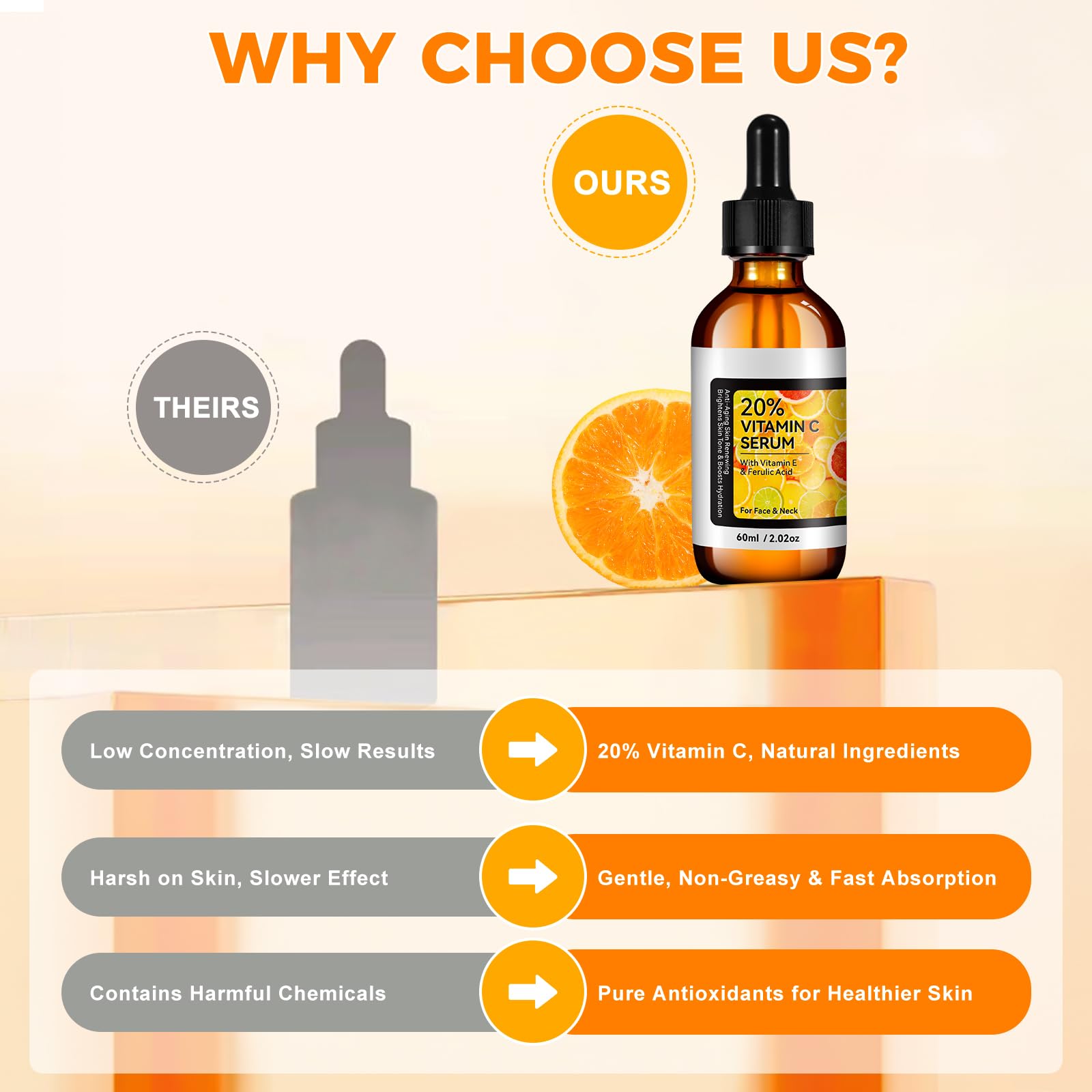 Serum z witaminą C 60 ml, serum z witaminą C z kwasem laluronowym, witaminą E, aloesem, naturalną formułą przeciwzmarszczkową z kwasem ferulowym, organiczne, wegańskie, nawilżające i rozjaśniające