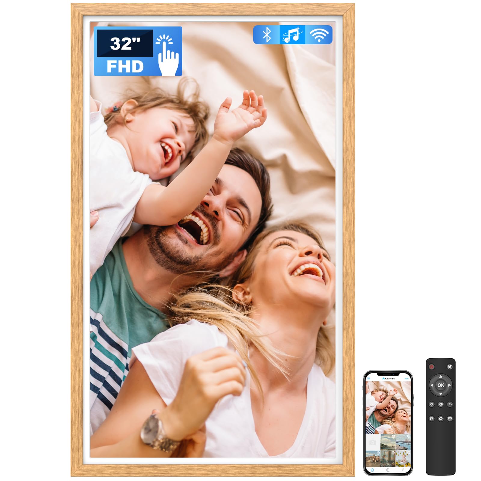 Arktronic 32 Inch FHD Extra Large Digital Picture Frame Touchscreen, 64GB FHD IPS WiFi Digital Photo Frame Remote, Share Photo/Video via Apps, Email,