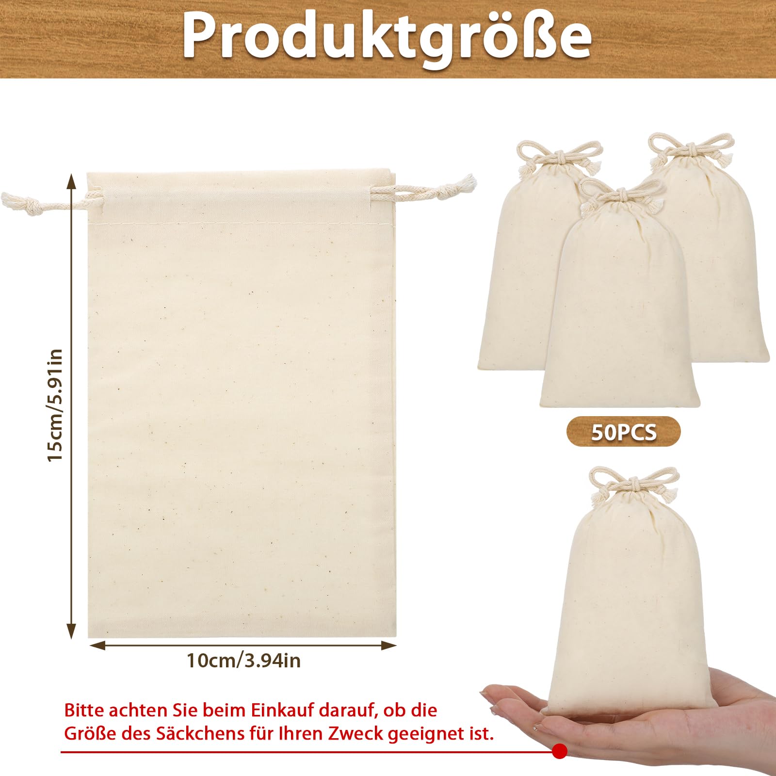 50 Sacchetti Di Stoffa Con Coulisse - Cotone, 15x10 Cm, Per Regali, Fai Da Te, Eventi - Foto 10