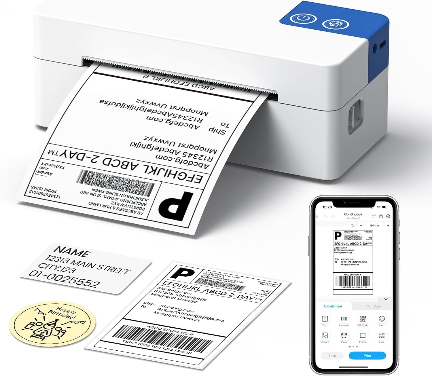 Bluetooth Thermal Shipping Label Printer, 4x6 Thermal Label Printer
