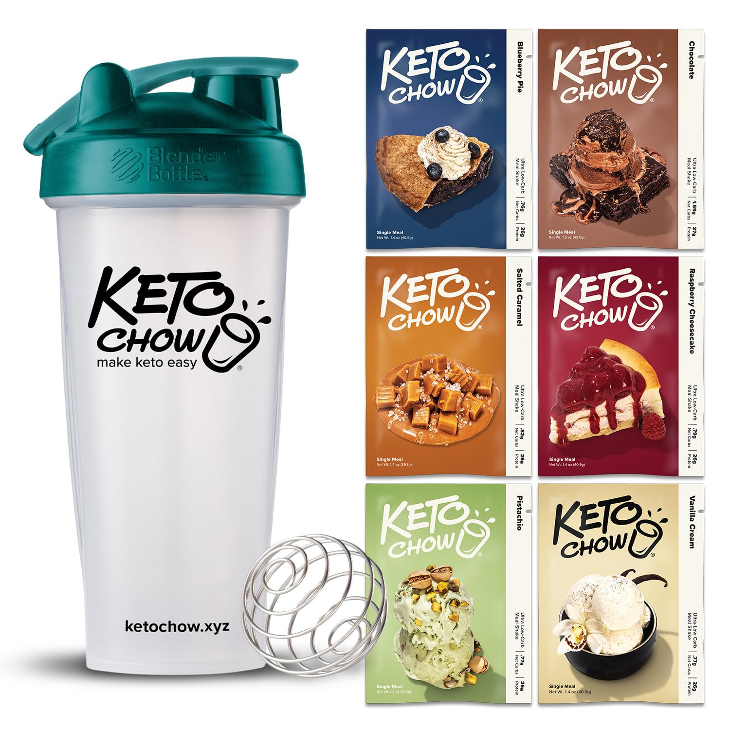 Keto Chow Essentials Kit - Keto Meal Replacement Shake Powder - Nutritionally Complete - Low Carb Shakes - Delicious Easy Meal Substitute - Protein Rich Keto Food You Choose The Fat - Single Meal
