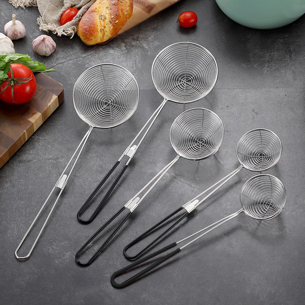 Cuchara coladora de araña de acero inoxidable, 3 cucharas coladoras de alambre de cocina, cucharón colador para cocinar, freír alimentos, pasta (27,5 cm/negro)
