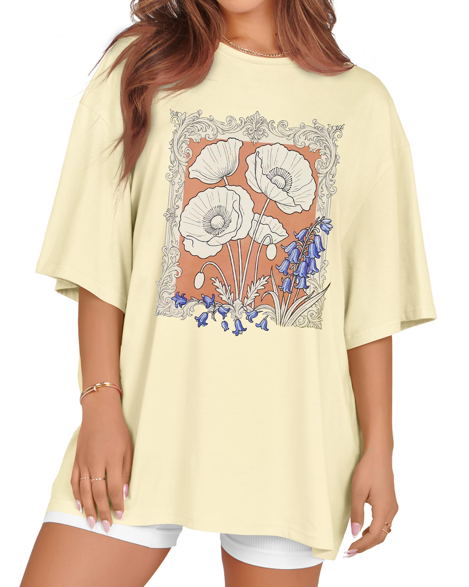 Oversized Tshirts for Women Summer Short Sleeve Round Neck Graphic Tee Shirt