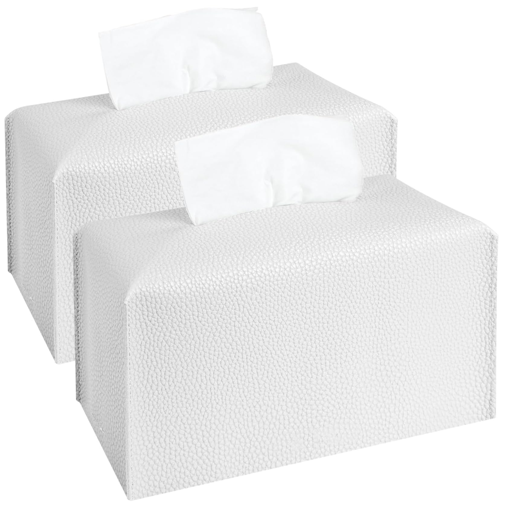 Bonalake 2Pcs Leather Tissue Box Cover, 9x5x5 Rectangle Tissue Box Cover, Elegant, Modern, Simple for Tabletop, Bathroom, Car, Office, White