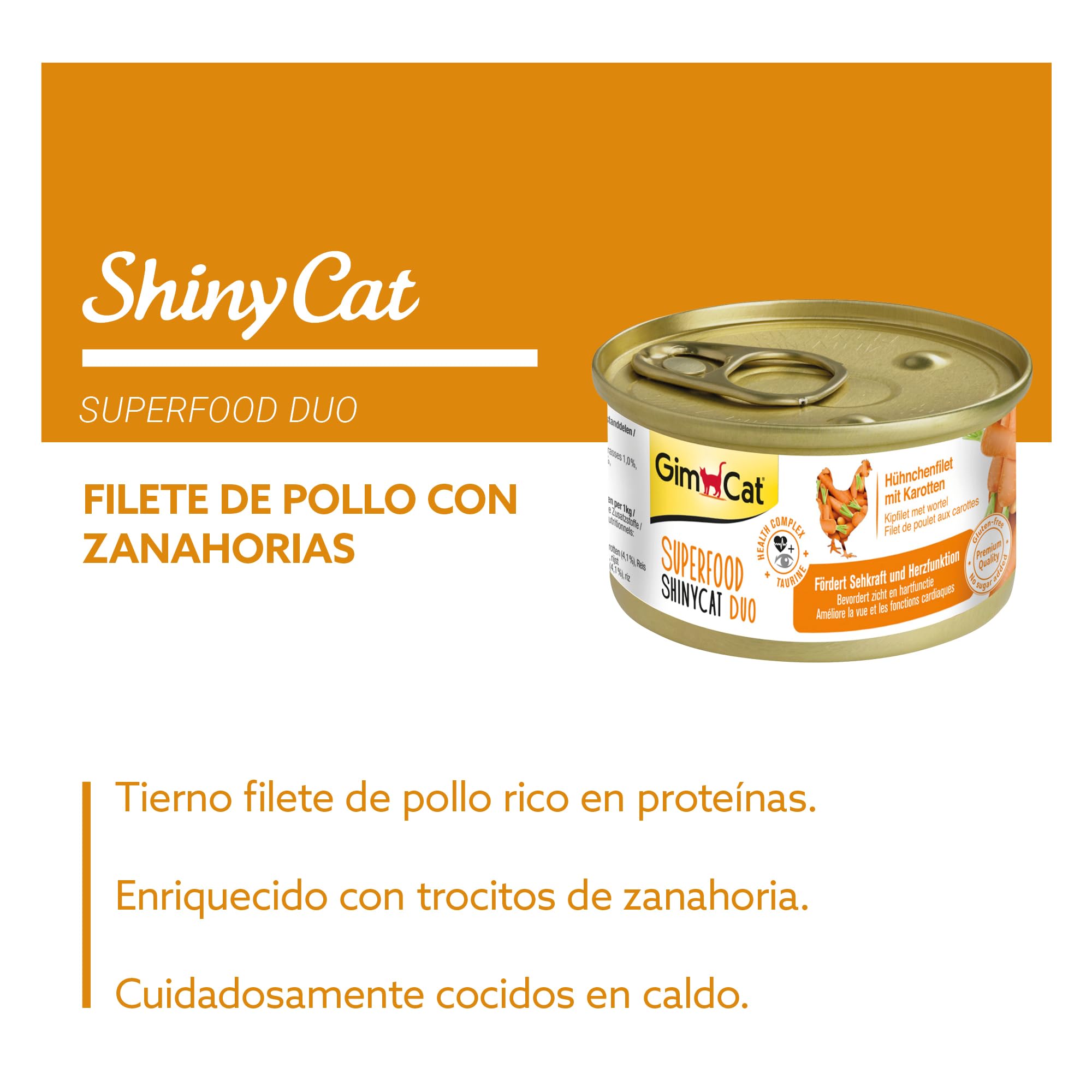GimCat Superfood ShinyCat Duo pollo con zanahorias - Comida para gatos con jugoso filete y sin azúcar añadido, para gatos adultos - 24 latas (24 x 70 g)